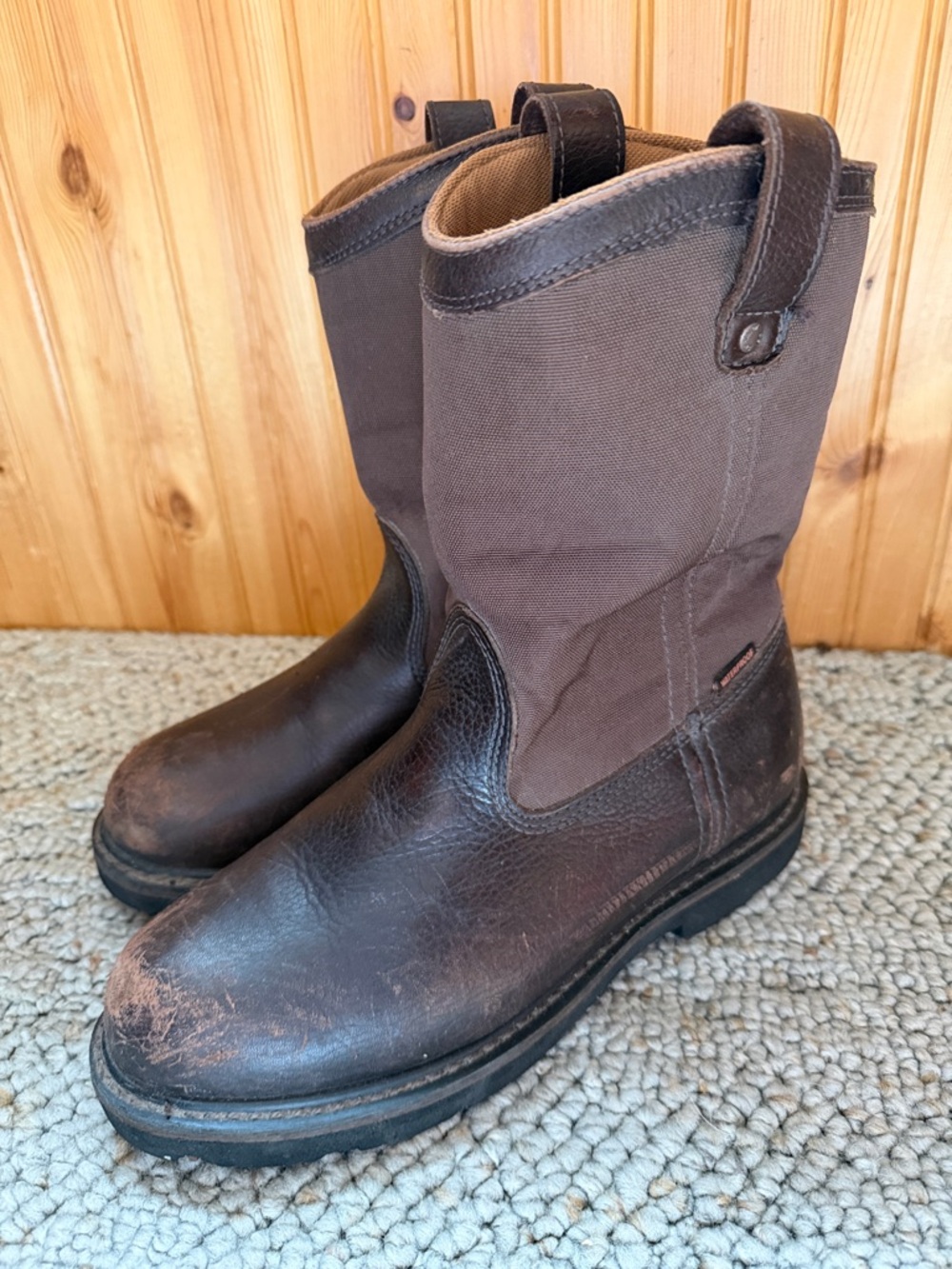 Schmidt Workwear Men's Brown Leather & Canvas Slip-On Work Boots